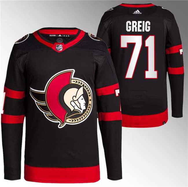 Men%27s Ottawa Senators #71 Ridly Greig Black Premier Breakaway Stitched Jersey